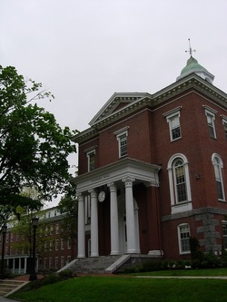 An academic building on the campus of Bates College in Maine, a test-optional school.