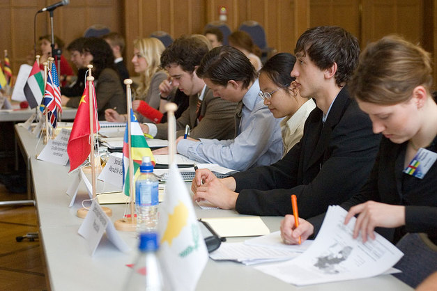 Model UN Students at an event in Europe.